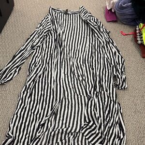 Black and White Striped Long Cardigan